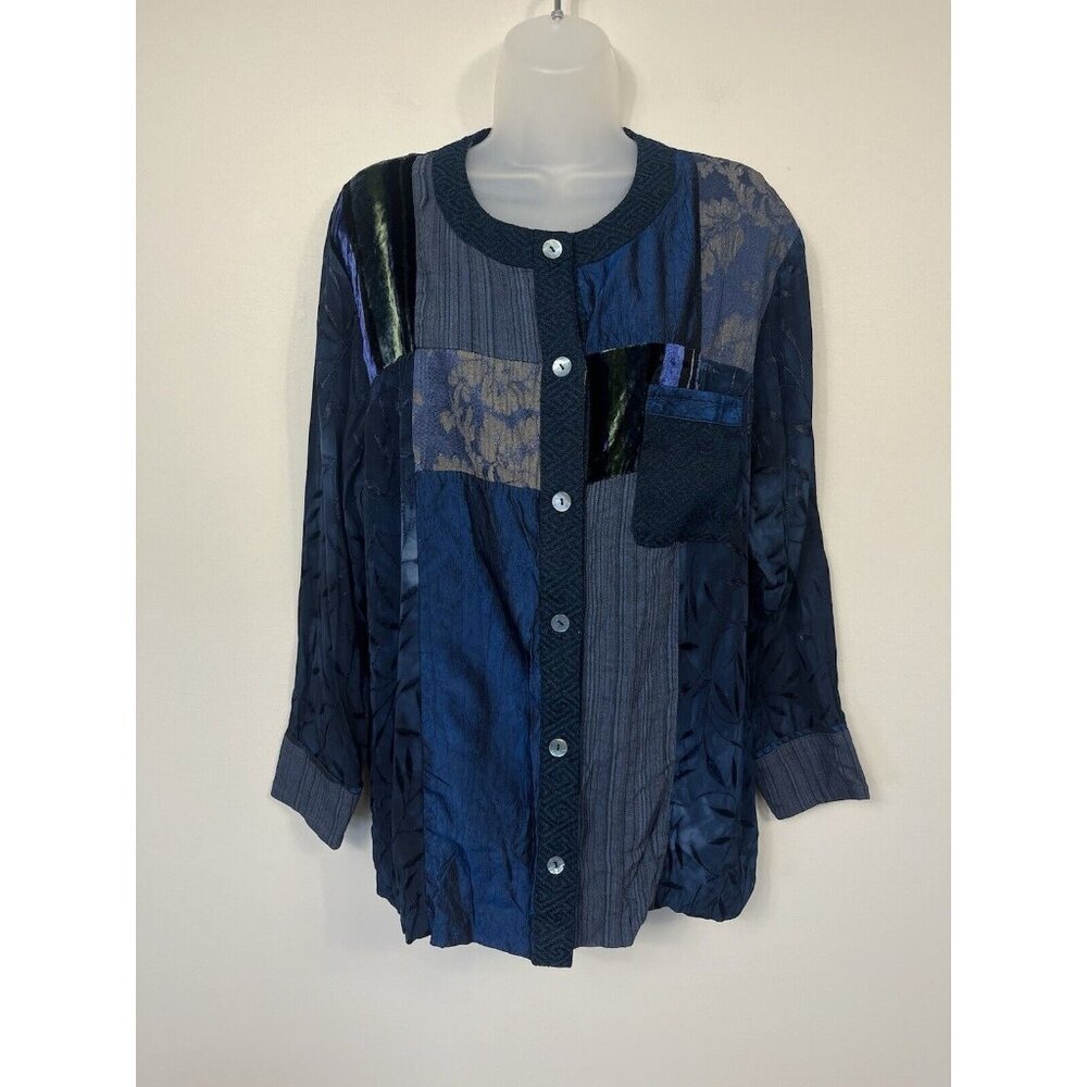 Vintage Mozart Women Button Down Shirt L Mixed Media Abstract Art To Wear USA